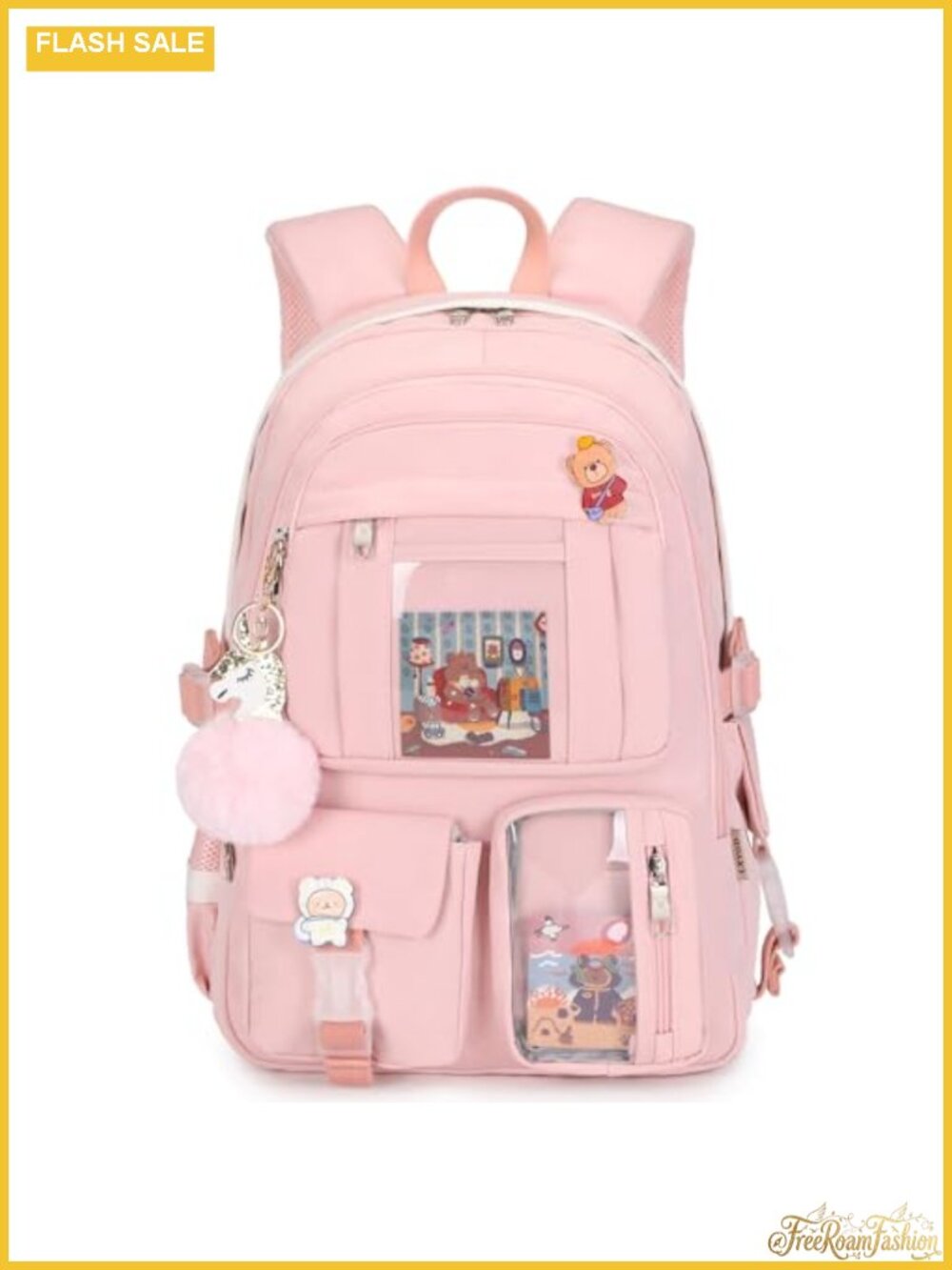 Girls Pink Laptop Backpack Waterproof Nylon Daypack with USB